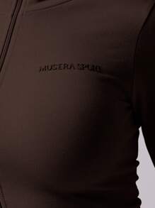 Musera Sport 女士立领全拉链短款运动夹克上衣，适合健身房穿着 - 巧克力棕 - 查看 6