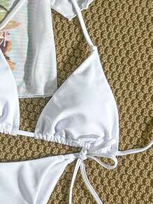 Swim Mod 3pcs Women's Tropical Print Bikini Set, Sexy Swimwear Beachwear For Vacation, Leisure, Sunbathing, Swimming Pool Party For Summer