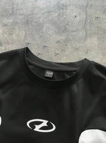 AXEPEAK Camiseta de manga corta de cuello redondo con estampado de bloques de color en ajuste holgado, estilo urbano, disponible en múltiples tallas para hombre - Blanco y Negro - Ver 3