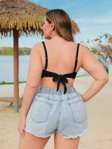 Swim Vcay Plus Size Women's Summer Beach Ruffled Bikini Top Bikini Tops For Curvy - Black - View 2