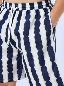 SUMWON 男童条纹泳裤沙滩短裤夏季沙滩泳池度假可调节腰部运动泳裤 - 寶藍色 - 查看 8