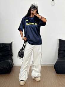 Coolane Women's & Men's Streetwear Over Size Graphics Sports Jersey Metallic Silver Jersey T-Shirt For Music Festival - Blue - View 4