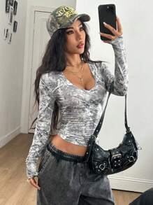 Coolane Women's Y2K Streetwear Back To School Tree Branch Pattern Bustier V-Neck T-Shirt - Multicolor - View 7