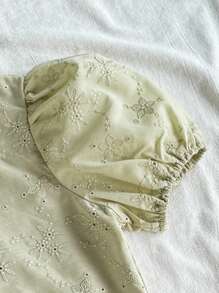 SHEIN Tween Girls Summer Casual Solid Color Hollow-Out Embroidered Shirt And Mini Skirt 2-Piece Set