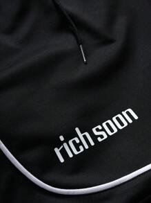 PAVTROS Manfinity Streetrush Men Letter Printed Short Sleeve Casual T-Shirt And Drawstring Waist Shorts Set , Men S Two Pieces Short Sets ,Summer - Multicolor - View 5