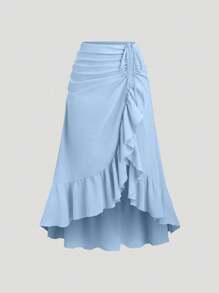 Sweetra Váy xếp lớp cạp chun nhún bèo hình chữ V mới cho nữ, phong cách cổ điển, màu đỏ tía, mùa xuân/hè, thích hợp cho ngày lễ tình nhân, tiệc tùng, phong cách Bohemian - Màu xanh lam - Xem 1