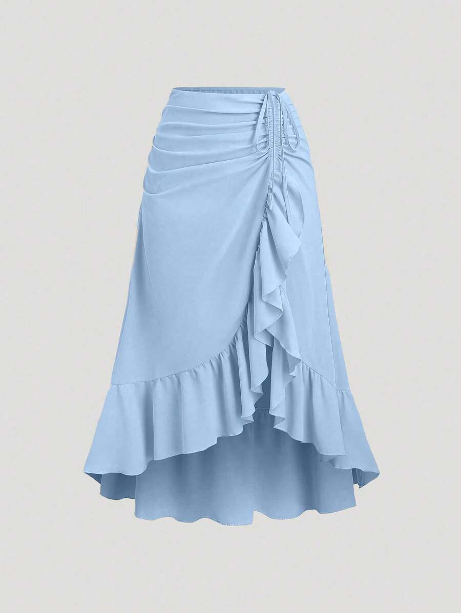 Sweetra Váy xếp lớp cạp chun nhún bèo hình chữ V mới cho nữ, phong cách cổ điển, màu đỏ tía, mùa xuân/hè, thích hợp cho ngày lễ tình nhân, tiệc tùng, phong cách Bohemian - Màu xanh lam - Xem 1