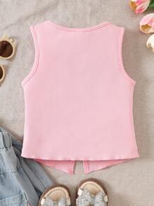 SHEIN 女童粉色蝴蝶结装饰无袖背心 - 粉色 - 查看 2