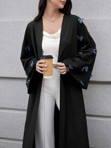 Al Najma Elegante abaya árabe para mujer con decoración de mariposa - Negro - Ver 1