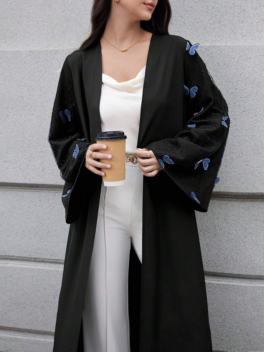Al Najma Elegante abaya árabe para mujer con decoración de mariposa - Negro - Ver 1
