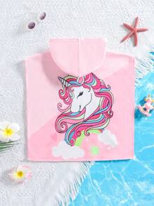 Emery Rose Kids Emery Rose Kids Young Girl Cute Casual Pink Cartoon Pattern Hooded Loose Swim Cover-Up