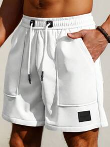 Manfinity Homme Men Letter Patched Drawstring Waist Shorts - White - View 1
