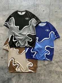 AXEPEAK 3件装男士宽松数码印花拼布圆领短袖T恤