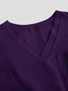 TaskEZ 加大码女式手术服套装，纯色口袋短袖上衣和裤子手术服 - 紫羅蘭色 - 查看 8