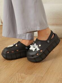 Cuccoo New EVA Bottom Cute Cartoon Closed Toe Clogs Women, Non-Slip Wear-Resistant Slide Sandals - Black - View 3