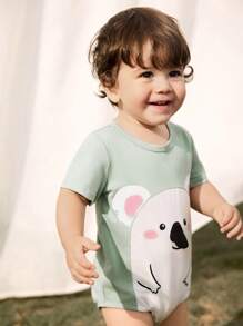 Cozy Pixies 男婴企鹅印花柔软针织连体衣，圆领短袖 - 彩色 - 查看 3