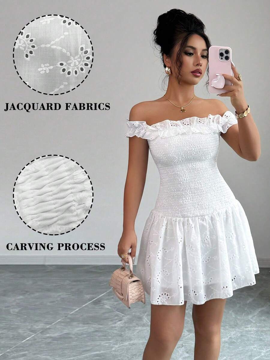 SHEIN Clasi Women's Elegant Romantic Round Neck Ruched A-Line Dress With Cape Poncho - White - View 1