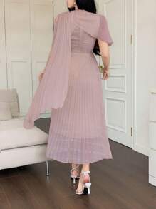 DAZY Váy midi xếp ly hoa bất đối xứng dành cho nữ - Hồng - Xem 2