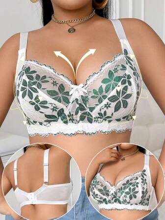 SHEIN 1pc Plus Size Lace Patchwork Underwire Bra