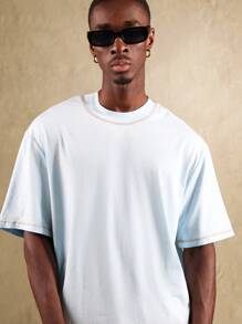 SUMWON Premium Cotton Contrast Stitch Regular Fit Short Sleeve T-Shirt Casual Everyday Streetwear Basic Essential
