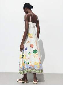 Maija 海洋元素图案女装连衣裙，无袖，宽松A字型，舒适休闲度假风，适合乡村、波西米亚、海滩、节日、百搭、秋季 - 彩色 - 查看 2