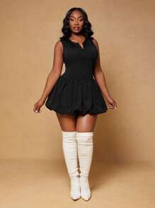 Radiana Plus Size Women's Spring&Summer Sexy Basic Cool New Sleeveless Front Zipper Bubble Jumpsuit,Suitable For Everyday Wear Going Out,Easy To Match&Looks Slim,Accent Your Body,Flatter The Figure - Black - View 12