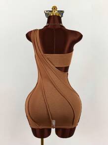 Amplova Bộ 2 món áo ống màu trơn gợi cảm và quần short cho nữ, mùa hè - Màu Khaki - Xem 8