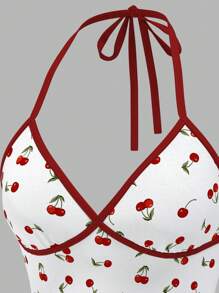 SHEIN ICON Women's Y2k Summer Outfits Color Block Cherry Print Backless Halter Cute Tank Tops - White - View 4