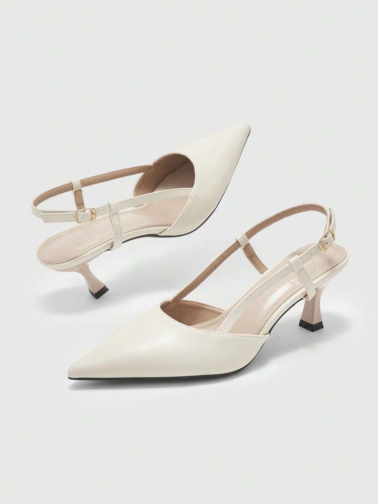 CUCCOO BIZCHIC Pointed Toe Stilettos Ivory Elegant Commuting, Party & Work Pumps For Women, Backstrap High Heels For Christmas Spring Shoes