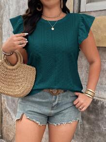 SHEIN LUNE 夏季大码休闲纯色短袖T恤 - 水鴨藍 - 查看 3