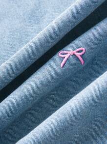 Girls Y2K Style Distressed Light Washed Loose Casual Jeans With Cute Embroidered Bowknot, Practical & Fashionable Straight Leg Design For Daily Wear Fall Winter - Light Wash - View 5