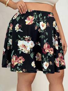 SHEIN Tall CURVE 大码女式夏季波西米亚风印花短裙，带口袋，适合度假和情人节穿着 - 黑色 - 查看 4