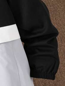 SHEIN Tween Boy Casual Sports Street Fashion Hooded Jacket, Loose Fit Color Block Zip-Up Windbreaker, Suitable For Commuting, School, Daily Leisure, Sports Activities, Autumn/Winter Season, Windbreaker Jacket Boys Hoodies For Teens Boys Hoodie With Pockets ,Teen Hoodie Boys Fall - Black - View 5