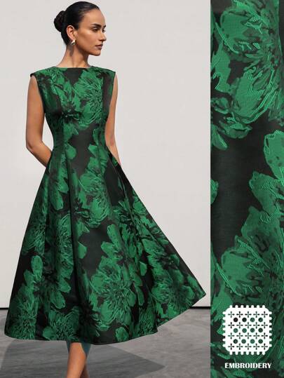 Aveloria Modichic New Elegant Dignified Elegant Dress For Women, Sophisticated Luxury Simple Exquisite Jacquard Fabric Round Neck Sleeveless Waist-Defining Wide-Flared Skirt Dress