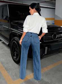 EURMUSE Women's Solid Color Basic Straight-Leg Jeans - Light Wash - View 2