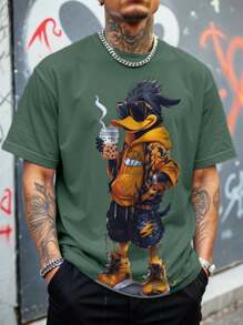 Manfinity Dauomo 男士夏季卡通动物印花圆领短袖休闲T恤，图案T恤