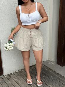 Sunnyshic Pantaloncini larghi in cotone con volant, taglie comode, adatti per l'estate e l'uso quotidiano