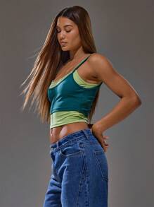 MUSERA 双层吊带背心 夏季街头风 Y2K 酷女孩 都市缪斯 返校季 街头风 秋冬 晚装 春季 - 綠色 - 查看 3