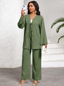 SHEIN Lady 2 Stücke Damen Urlaubs Lässig Einfarbiges Hemd und Hose Set
