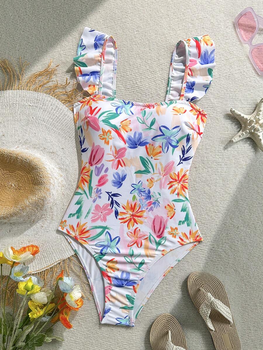 Soleia 1pc Women's Floral Print One-Piece Swimsuit, Suitable For Vacation And Beach - Multicolor - View 1