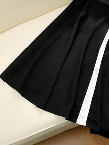 Flirla Plus Size Women's Elegant Color Block Waist Belt Dress, French Workwear Style