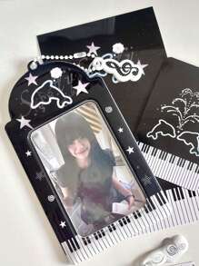 黑白灰色PVC卡套追星偶像小卡片饭卡校园卡ins收纳展示卡包挂件