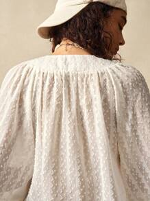SHEIN BohoFeels Áo sơ mi nữ dài tay rộng cổ chữ V dệt kim màu trơn phong cách Bohemian - trắng - Xem 7