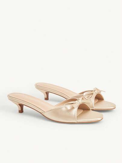 CUCCOO CHICEST Sandalias de tacón de gatito con punta redonda y lazo para mujer, elegantes y dulces, estilo romántico, para boda y fiesta, en color champán