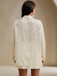 Anewsta 2pcs Set: Long Sleeve Elegant Blouse & Handmade 3D Flower Embellished Mini Skirt, Apricot - Apricot - View 3