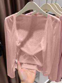 INAWLY Plus Size Women's Lightweight Cardigan Shirt, Suitable For Outdoor Or Holiday Fall Winter Cloth For Women - Pink - View 3