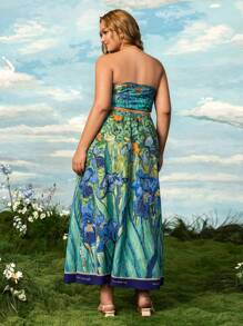 SHEIN Touch of Art Áo ống không tay in họa tiết toàn thân cỡ lớn cho nữ, mùa hè - màu xanh lá - Xem 2