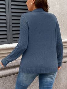 SHEIN LUNE Plus Size Casual Versatile Solid Color Cardigan Blue Cardigan Knitted Knitted Cardigan For Women Casual Cardigan Curve Cardigan In Fall/Winter - Dusty Blue - View 2