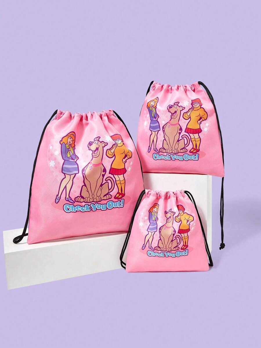 SCOOBY-DOO X SHEIN Túi đựng đồ du lịch họa tiết chữ và hoạt hình, Túi rút nhiều kích cỡ - Nhiều màu - Xem 1
