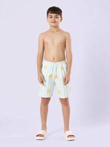 SUMWON 1 pezzo Pantaloncini da bagno estivi a righe, shorts da spiaggia, costumi da bagno, vita elastica, abbigliamento da spiaggia, stampa a tema solare